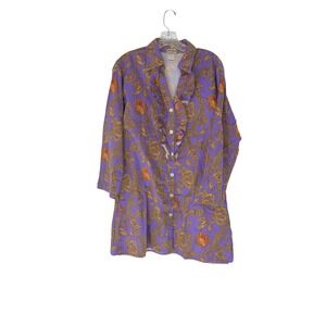 BedHead Pajamas Nightshirt Purple Medallion Print Ruffle Lounge Loungewear Large